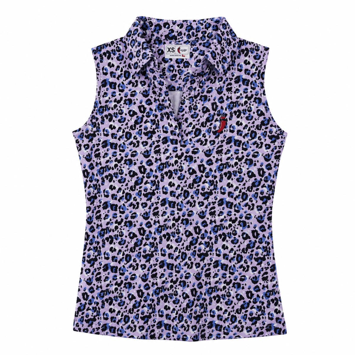 Polera Golf Mujer Sin Mangas Con Diseño Animal Print Morado1