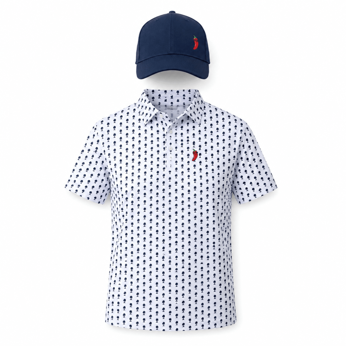 Polera Golf Hombre con Diseño Palmeras Blanco-Azul1