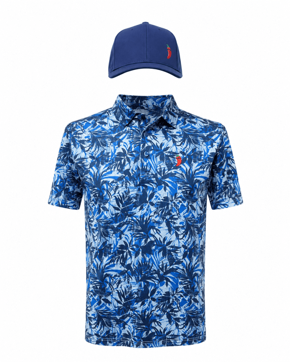 Polera Golf Hombre con Diseño Tropical Azul1