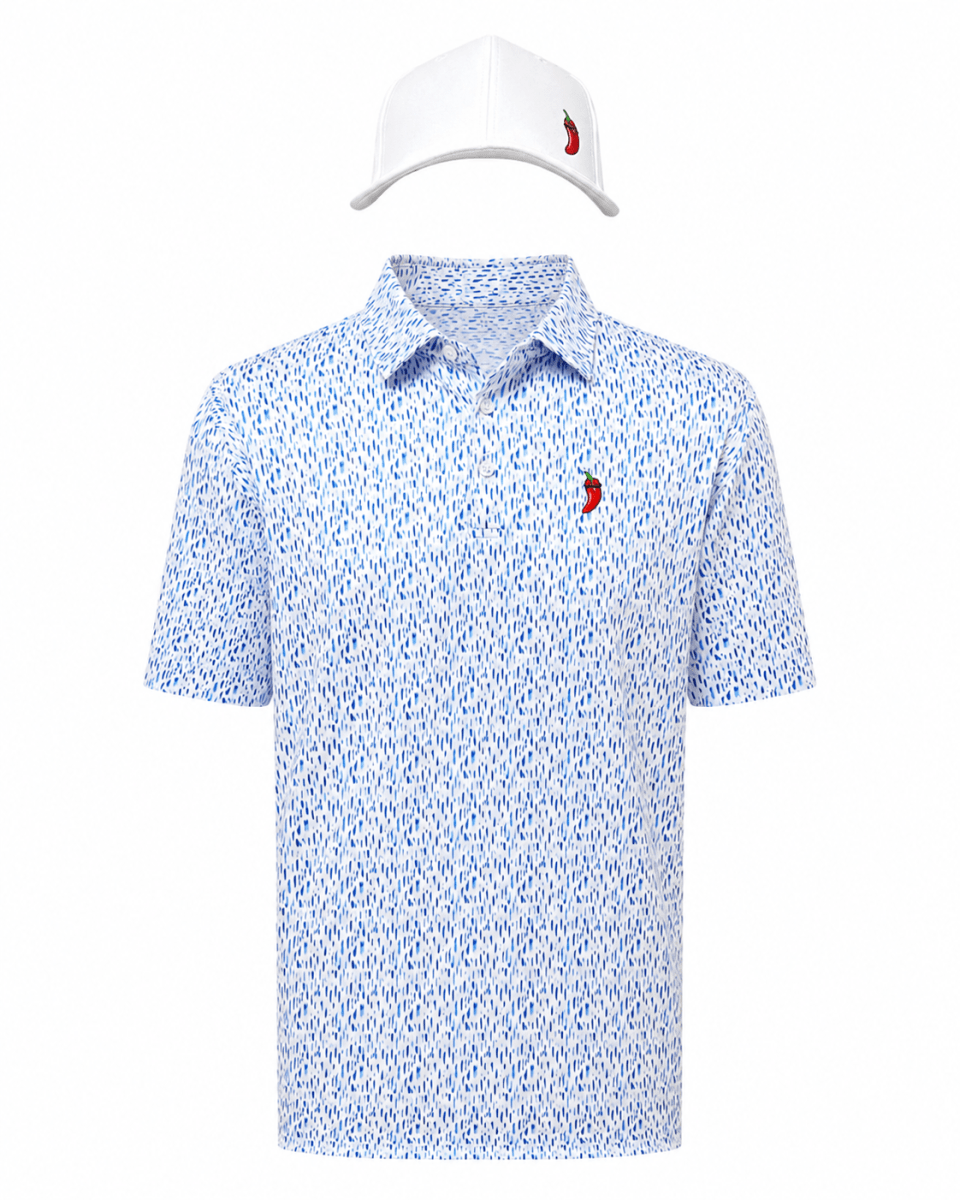 Polera Golf Hombre con Diseño Lluvia Blanco-Azul L1