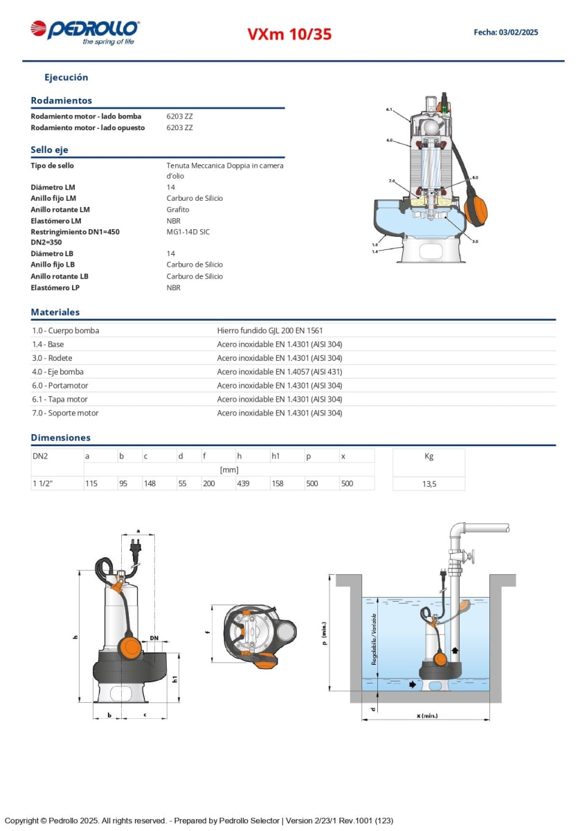 BOMBA SUMERGIBLE  VXM10/35 1HP 220V PEDROLLO4