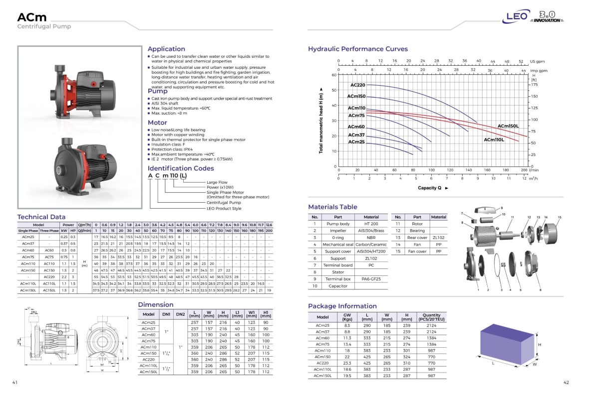 BOMBA CENTRIFUGA  ACm75L 1HP 220V. LEO2