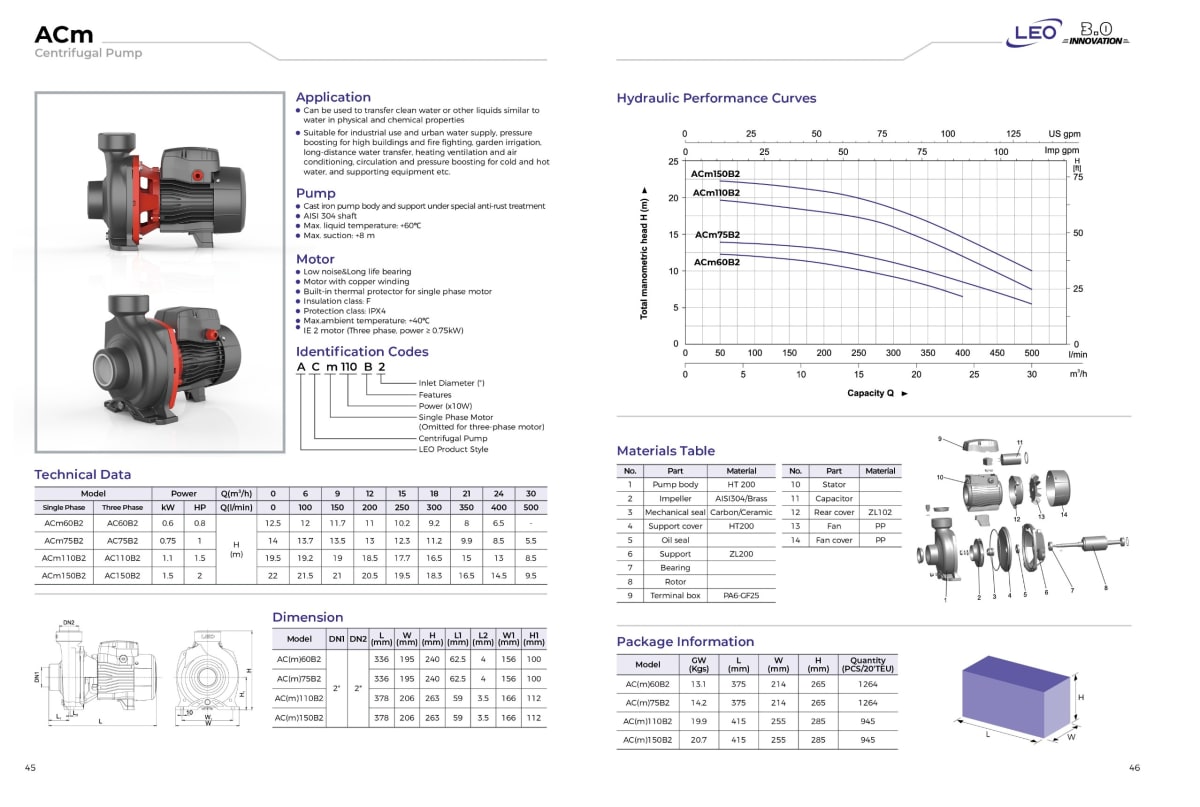 BOMBA CENTRIFUGA  ACM110B2 1,5HP 220V. LEO2