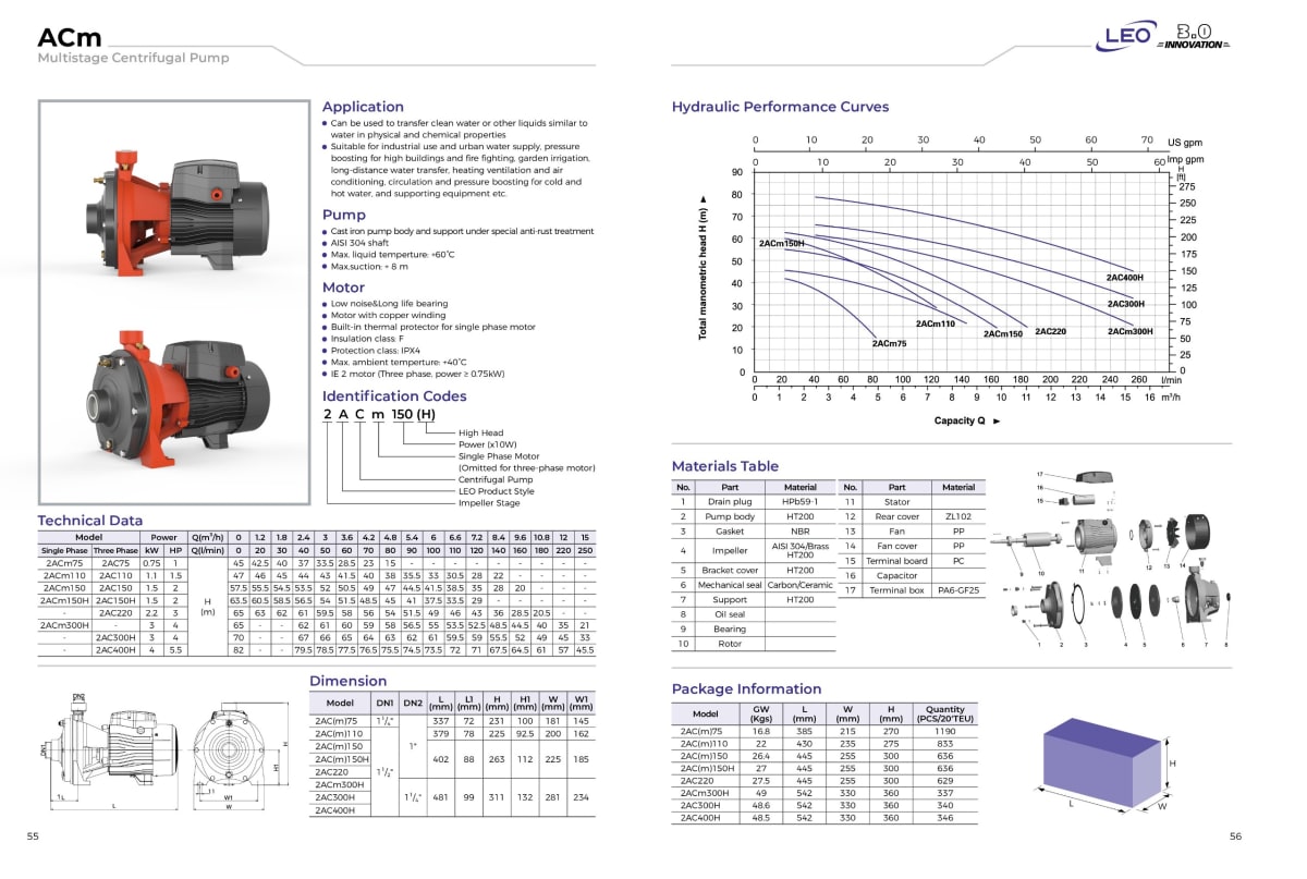 BOMBA MULTIETAPAS  2ACM150H 2HP 220V. LEO2