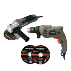 KIT TALADRO 13 MM + ESMERIL 4 1/2'; + 10 DISCOS GLADIATOR