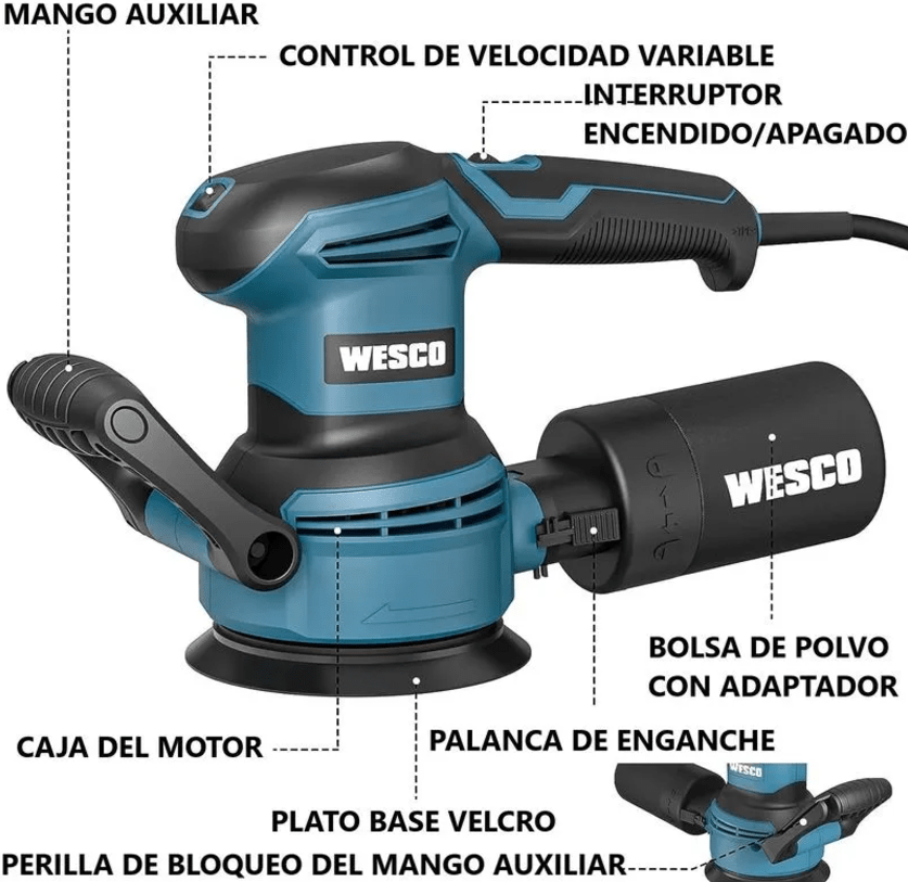 LIJADORA ORBITAL 400W 125MM WS4265 WESCO | HDTOOLS4