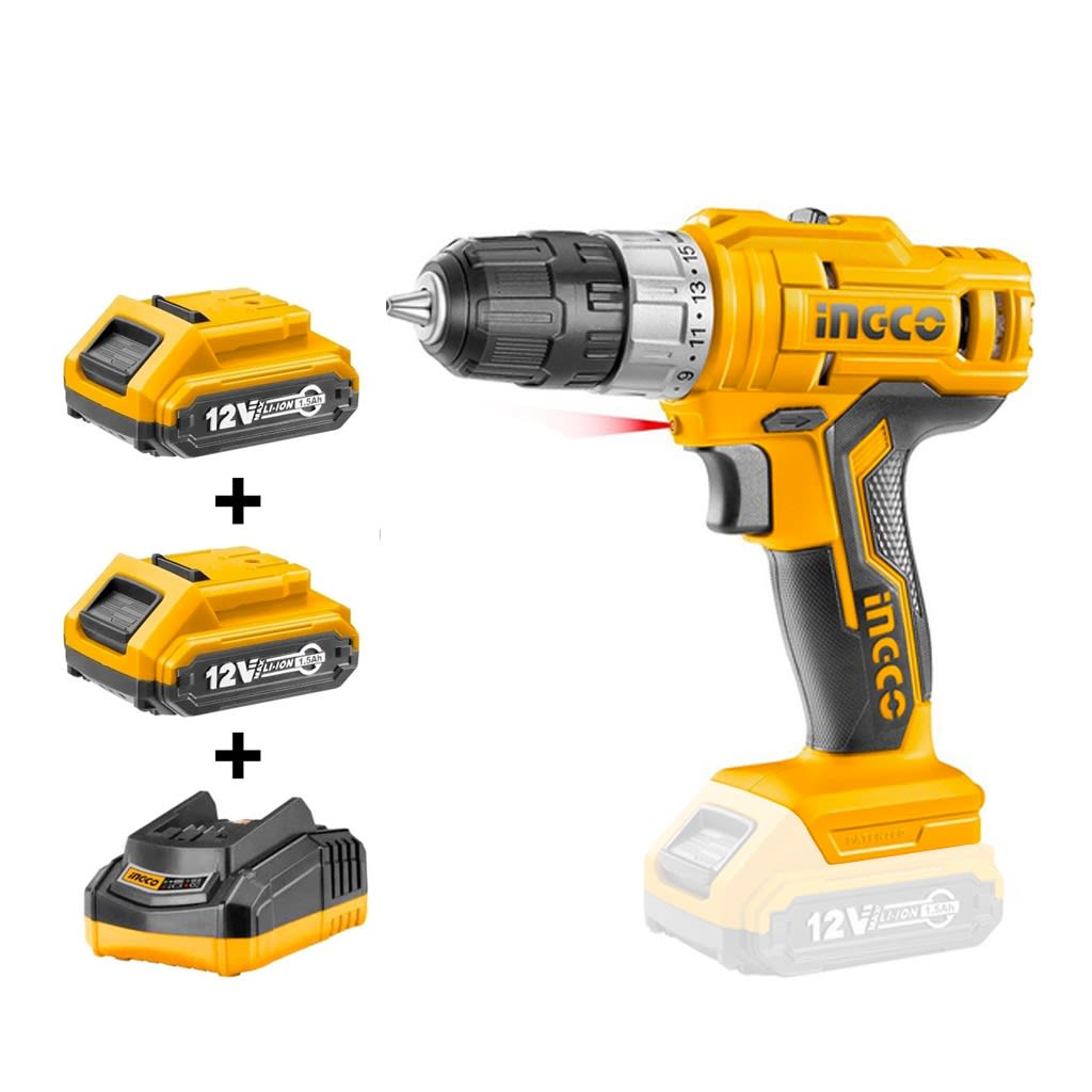 Taladro percutor + 2 baterías 1,5AH + 1 cargador 12V/10MM INGCO1
