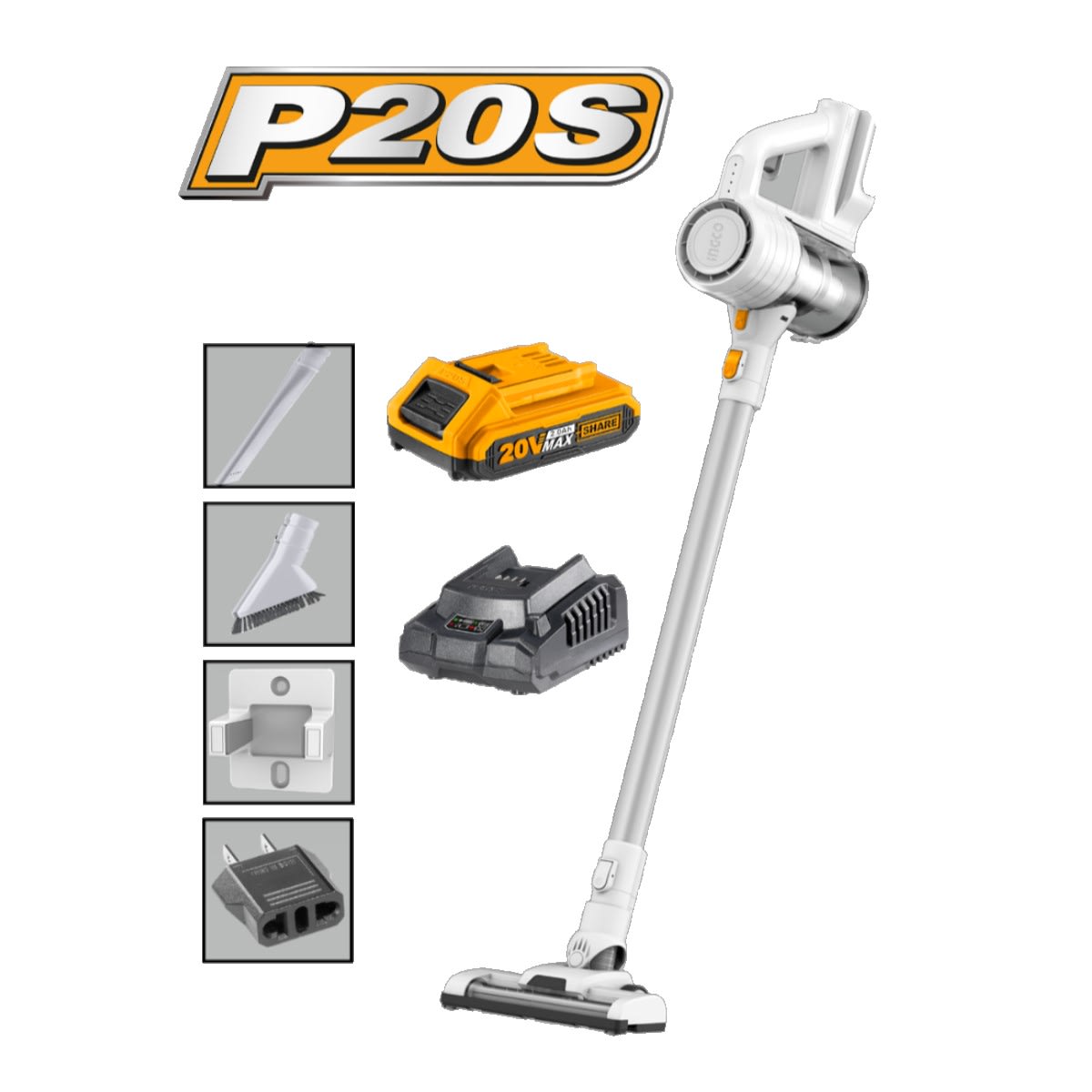 ASPIRADORA + BATERIA 2AH Y CARGADOR NORMAL 20V/0,8LT INGCO CVLI20061