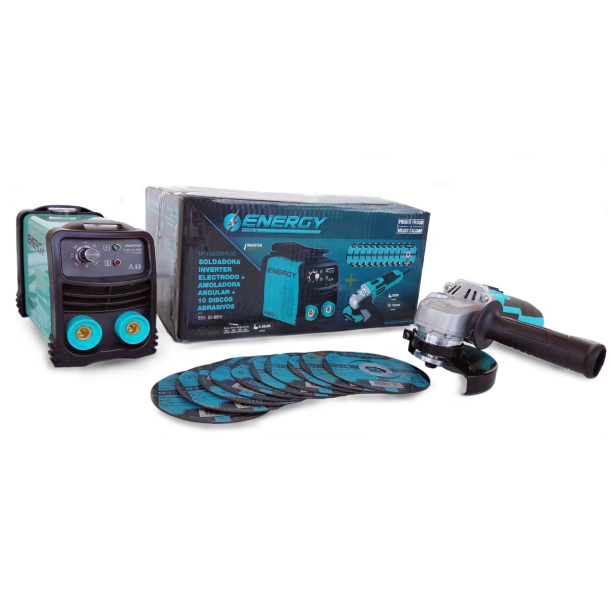 KIT SOLDADORA INVERTER 140amp +ESMERIL+10 DISCOS ENERGY1