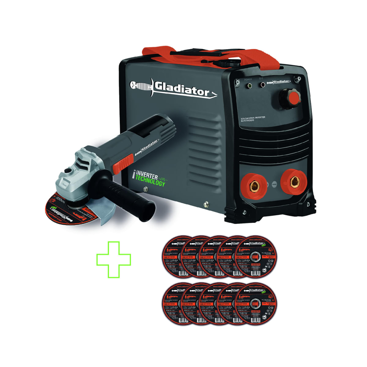 KIT SOLDADORA 200AMP+ESMERIL 4,5'; + DISCOS IE 6200 GLADIATOR1