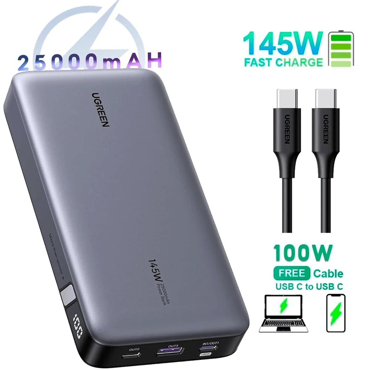 Power Bank 145W 25000mAh con Cable Int.1
