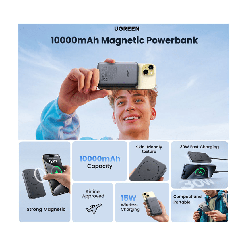 Power Bank 10000mAh Qi2 30W (Gris)2
