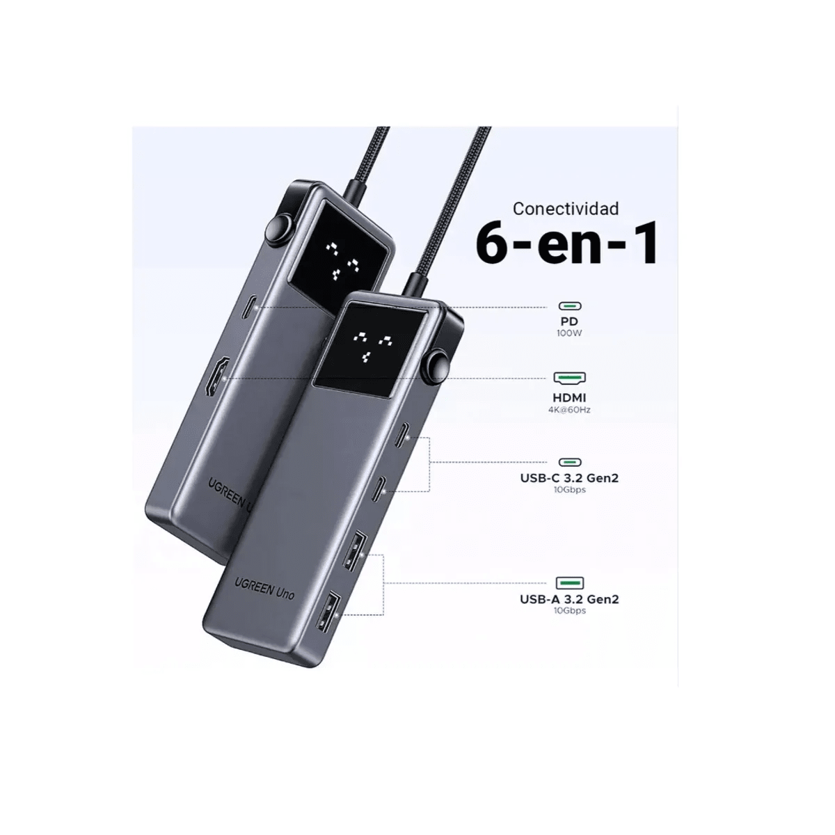Hub UGREEN Uno 6-Puertos USB-C (Display)2