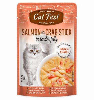 CAT FEST FILLETS SALMON CON PALITOS DE CANGREJO 70G1