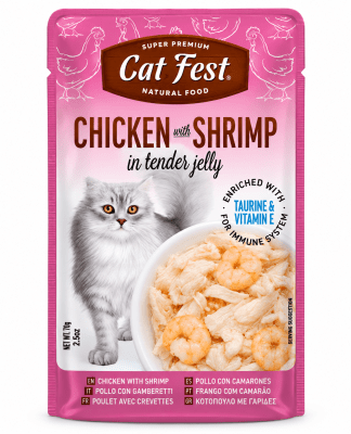 CAT FEST FILLETS POLLO Y CAMARON 70G1