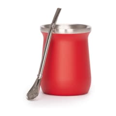 Vaso Térmico metálico MATE 300ml. con Bombilla Rojo