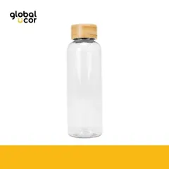 Botella PET tapa bamboo AINOA 550cc Transparente