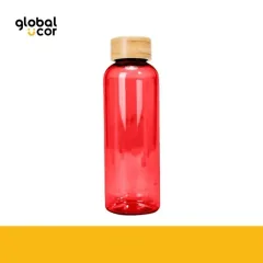 Botella PET tapa bamboo AINOA 550cc Rojo