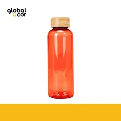 Botella PET tapa bamboo AINOA 550cc Naranja