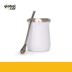 Vaso Térmico metálico MATE 300ml. con Bombilla Blanco