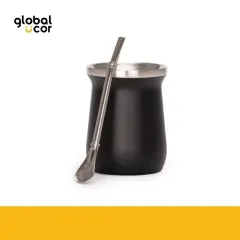 Vaso Térmico metálico MATE 300ml. con Bombilla Negro