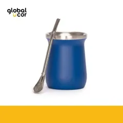 Vaso Térmico metálico MATE 300ml. con Bombilla Azul Marino