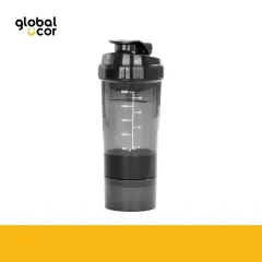 Vaso Gym para batidos proteína SHAKE, con 4 compartimentos Negro