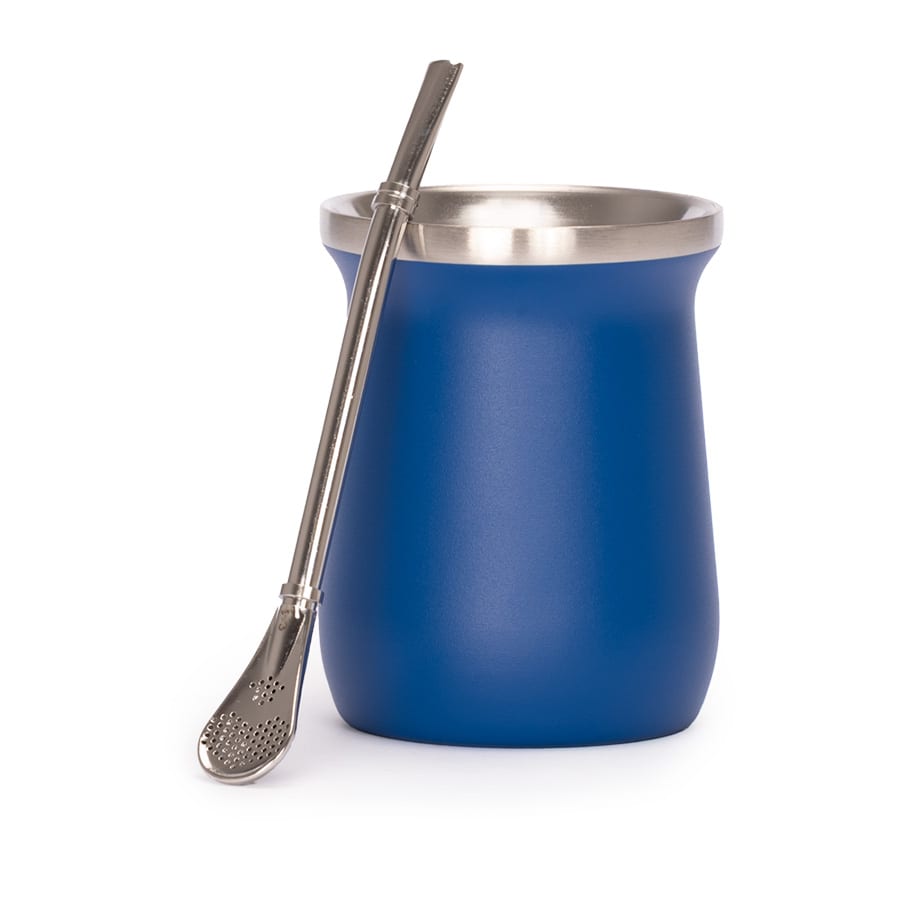 Vaso Térmico metálico MATE 300ml. con Bombilla Azul Marino4