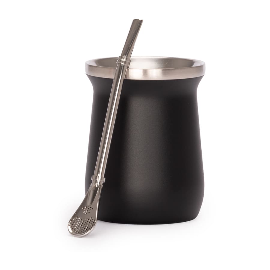 Vaso Térmico metálico MATE 300ml. con Bombilla Negro4
