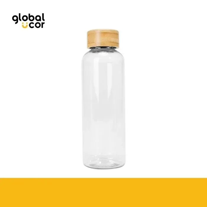 Botella PET tapa bamboo AINOA 550cc Transparente1