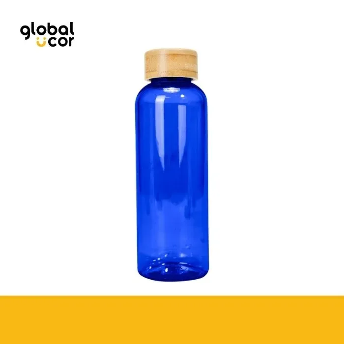 Botella PET tapa bamboo AINOA 550cc Azul1