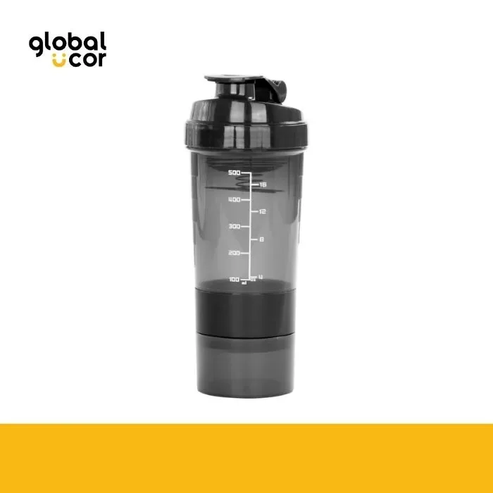 Vaso Gym para batidos proteína SHAKE, con 4 compartimentos Negro1
