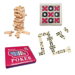 Pack 4 Juegos De Mesa Domino Jenga Gato Naipes