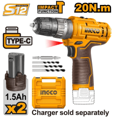 CIDLI12202 TALADRO CON PERCUTOR INALAMBRICO 12V 20N.m +2BAT