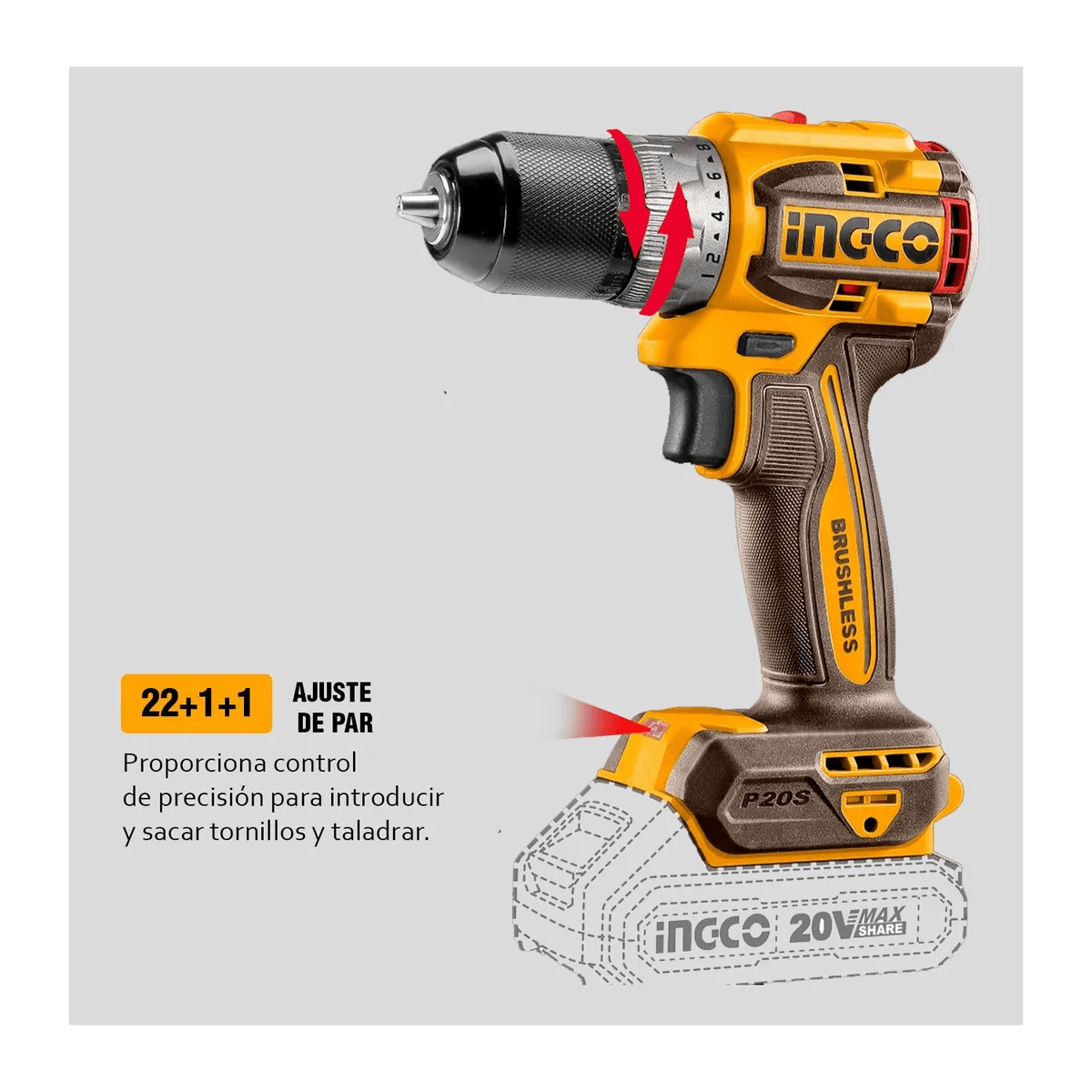 CDLI206021
Taladro inalámbrico 20V ACC22+1 60N.m2