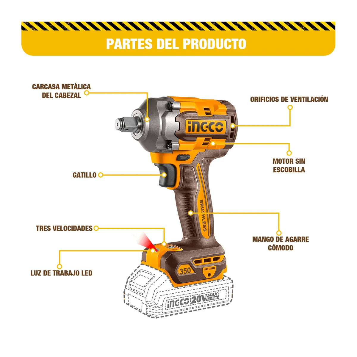 CIWLI20351 LLAVE DE IMPACTO 20V 350Nm
+BAT+CARGADO R+SOCKETS2