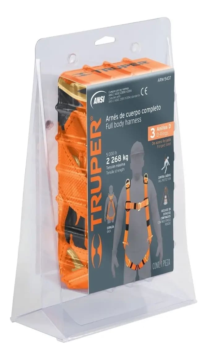 Arnés de cuerpo completo con 3 anillos, ANSI, Truper2