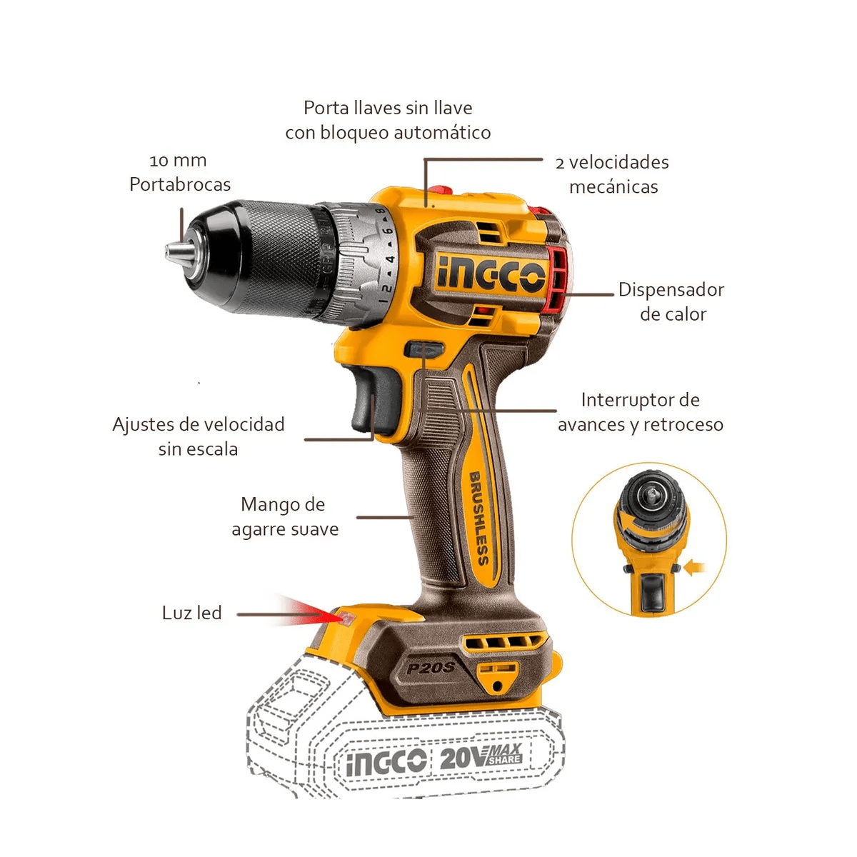 CDLI206021
Taladro inalámbrico 20V ACC22+1 60N.m4