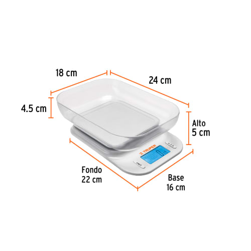 BASE-5T Báscula digital con tazón para cocina, 5kg, Truper2