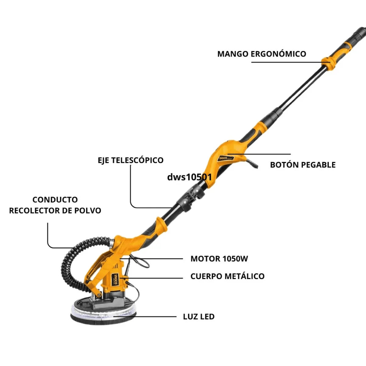 Ingco Lijadora De Pared Techo Dws10501 Amarillo/negro 50 Hz/60 Hz5