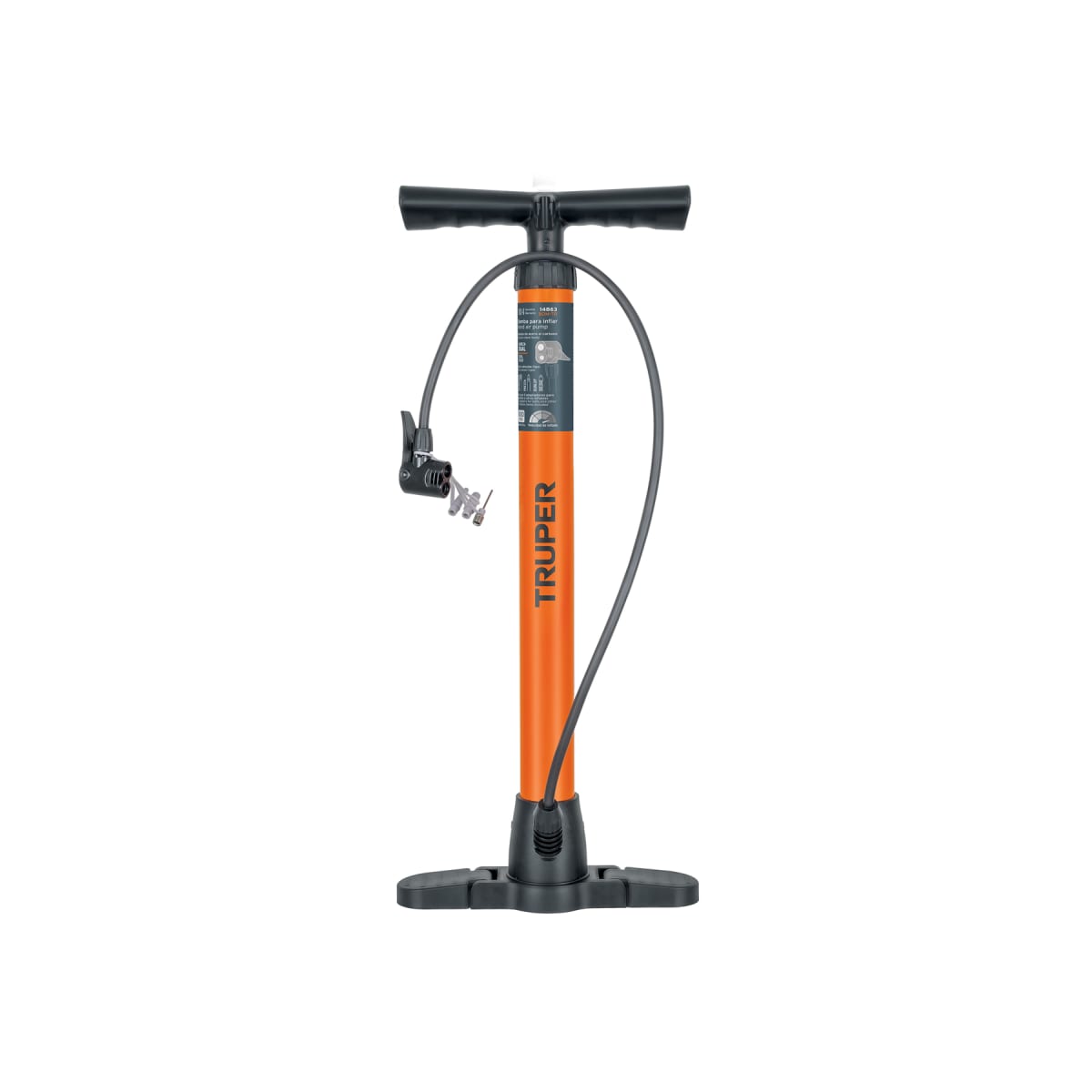 Inflador De Pie Manual Bici Pelota Auto 3 Picos Truper 14863 Color Naranja3
