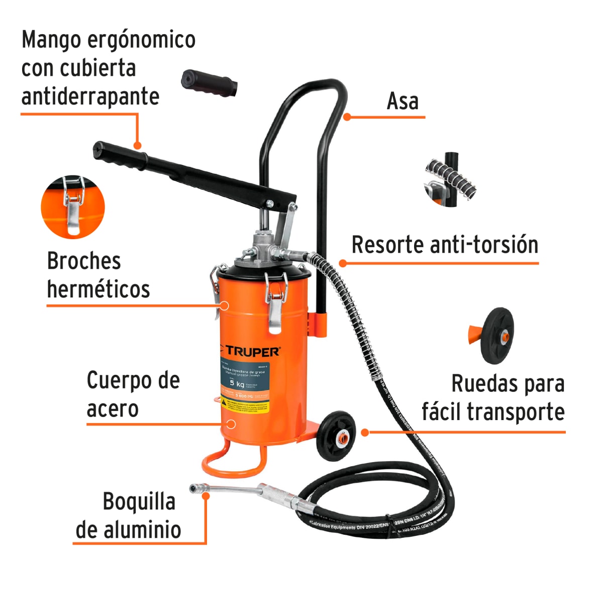 Engrasadora Manual 5 Kg A Palanca 5800 Psi Truper 168662