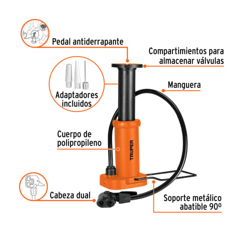 Inflador de pedal 60 PSI, Truper2
