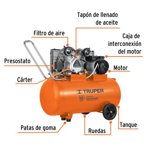 Compresora horizontal 120 L, 4 HP (potencia máxima ), 220 V, Truper2