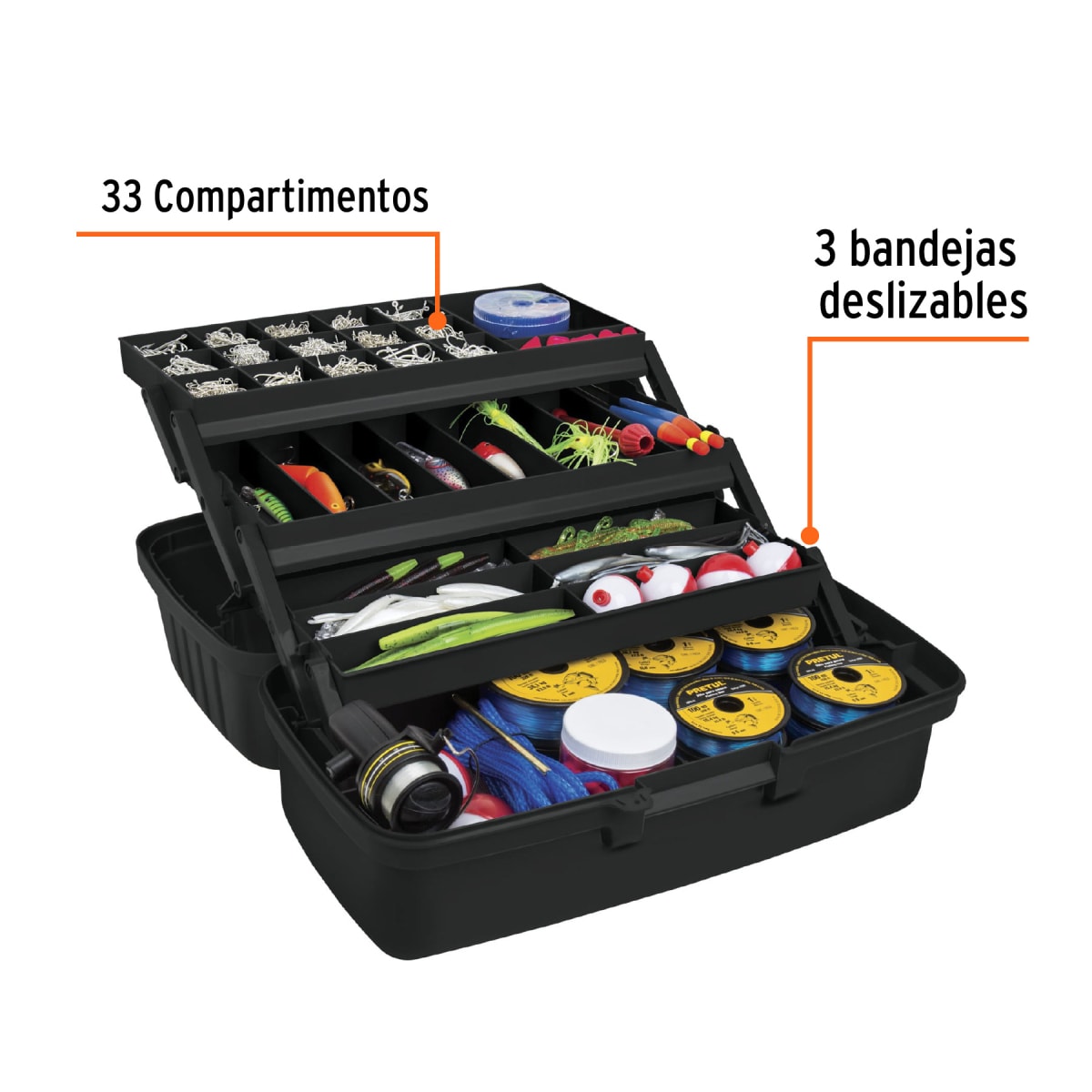 Caja para pesca de 16 con 3 bandejas deslizables, Truper2