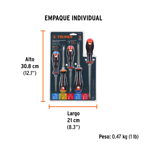 Juego de 5 desarmadores mango Comfort Grip, Truper4