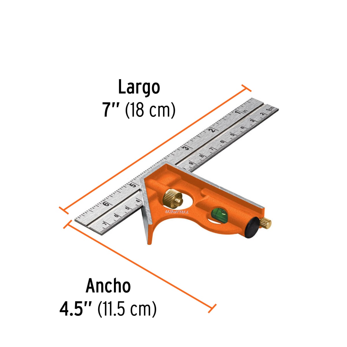 Escuadra De Combinación 6 Pulgadas Truper 14369 Naranja Claro2