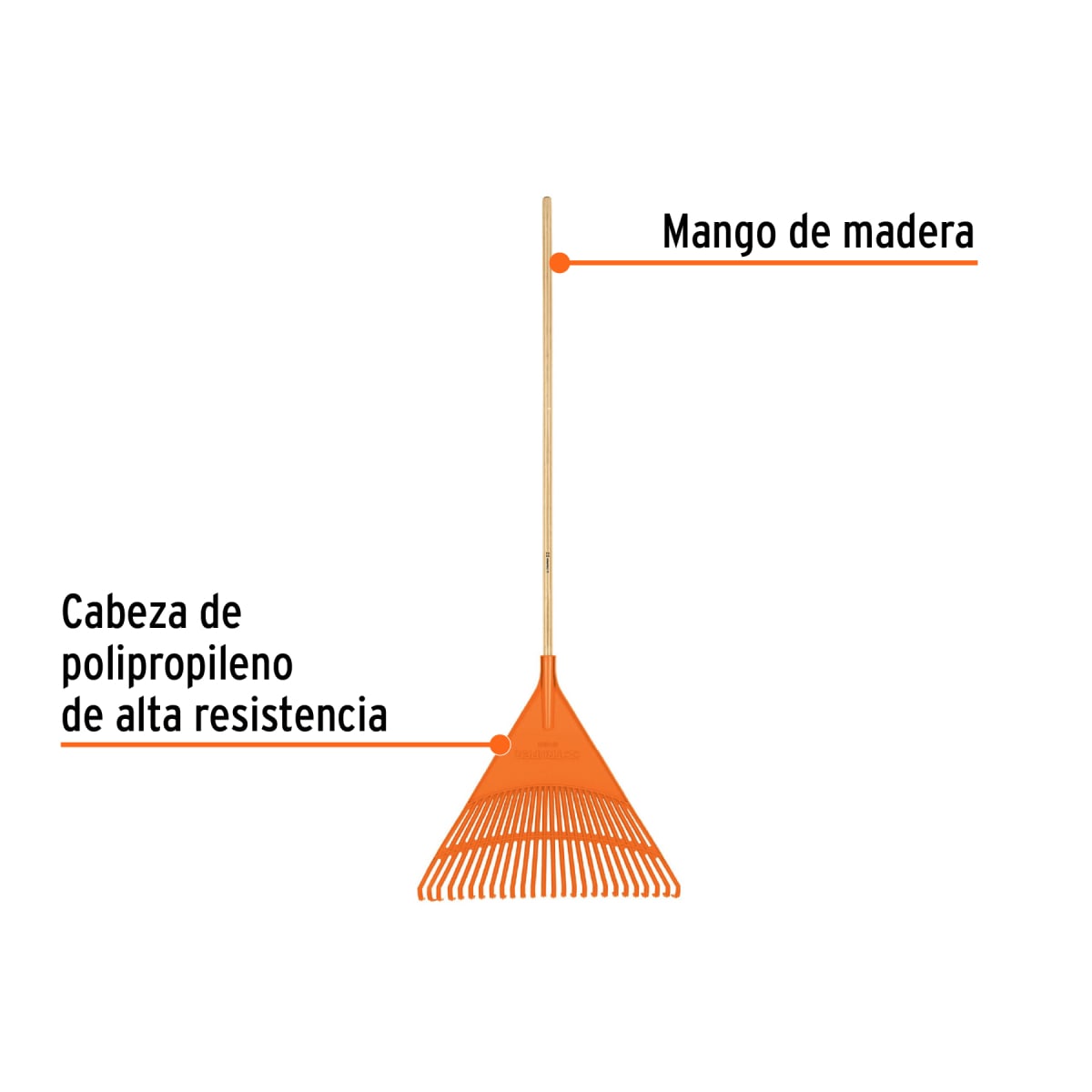 Escoba plástica rígida para jardín, 26 dientes, mango 483