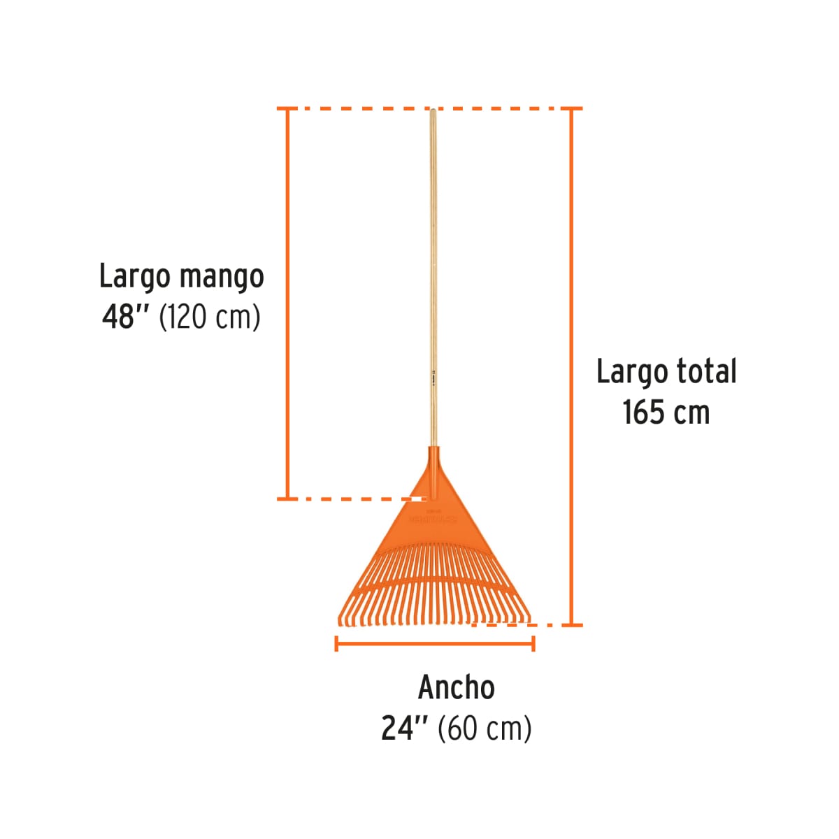 Escoba plástica rígida para jardín, 26 dientes, mango 482