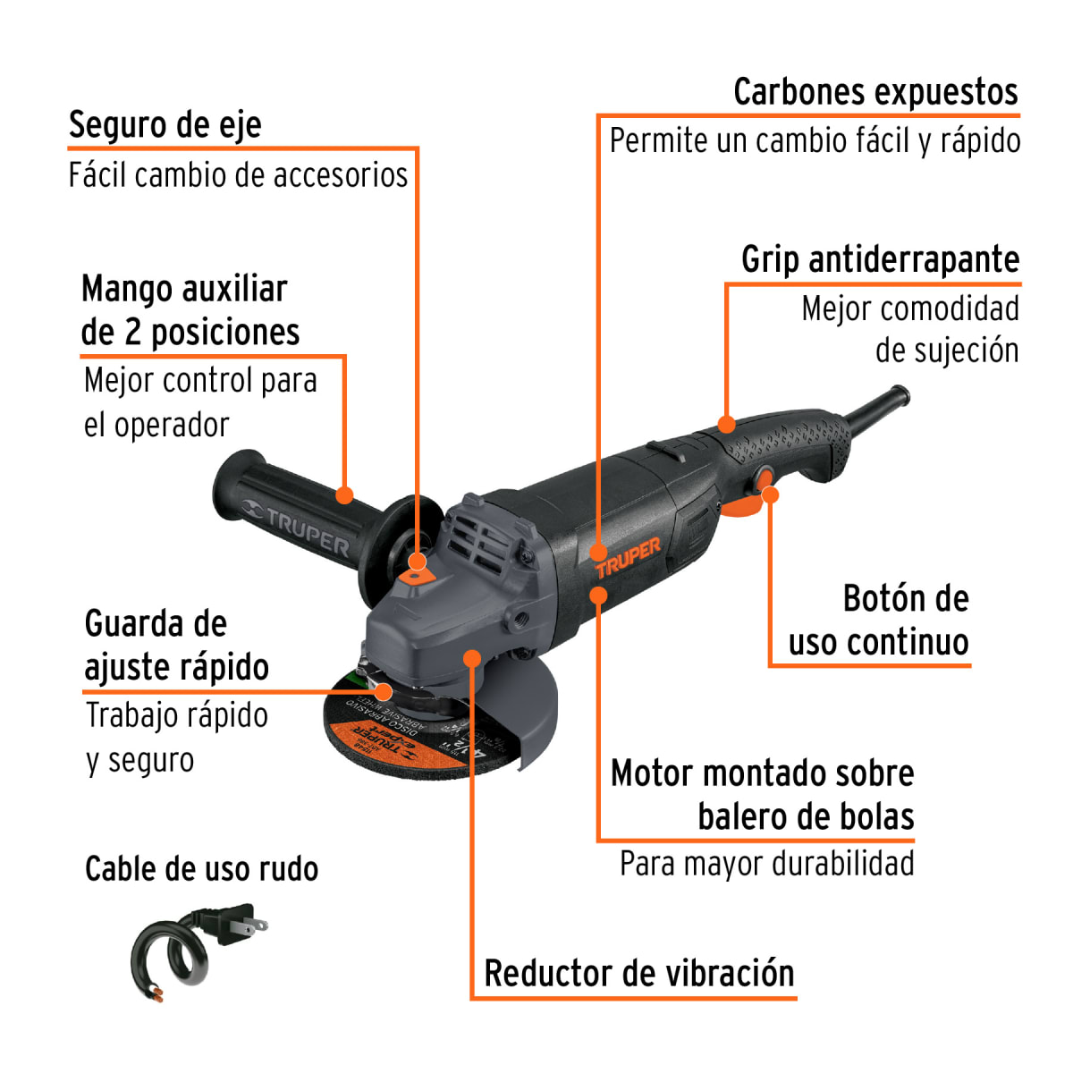 Amoladora industrial 4-1/2, 1250 W, 220 V, Truper3